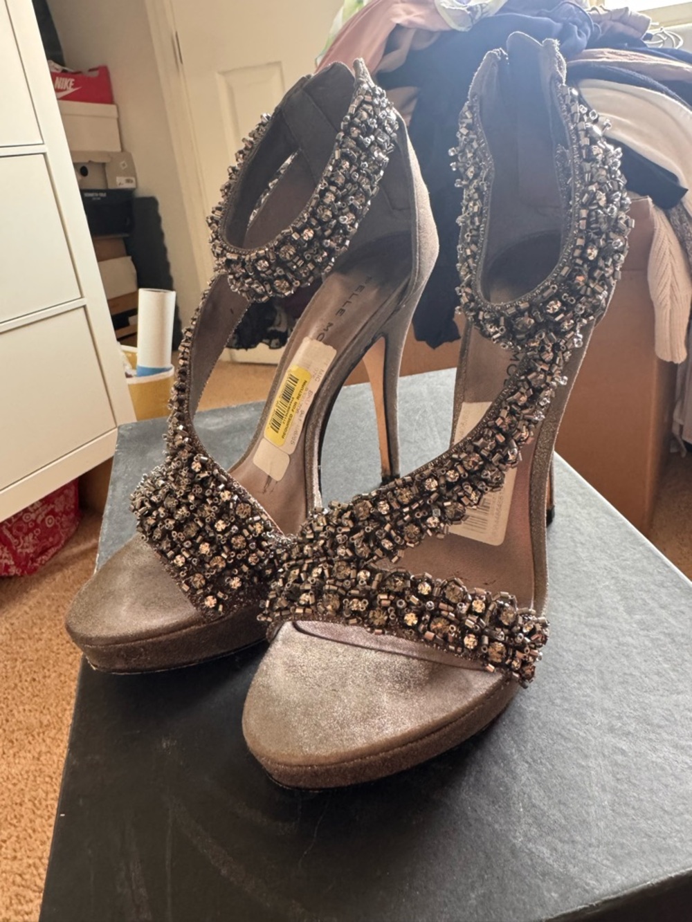 Pelle Moda Gunmetal Beaded Strappy Platform Heels - Picture 3 of 9